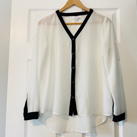 Tops - Sheer White Black Lined Elegant Button Down S